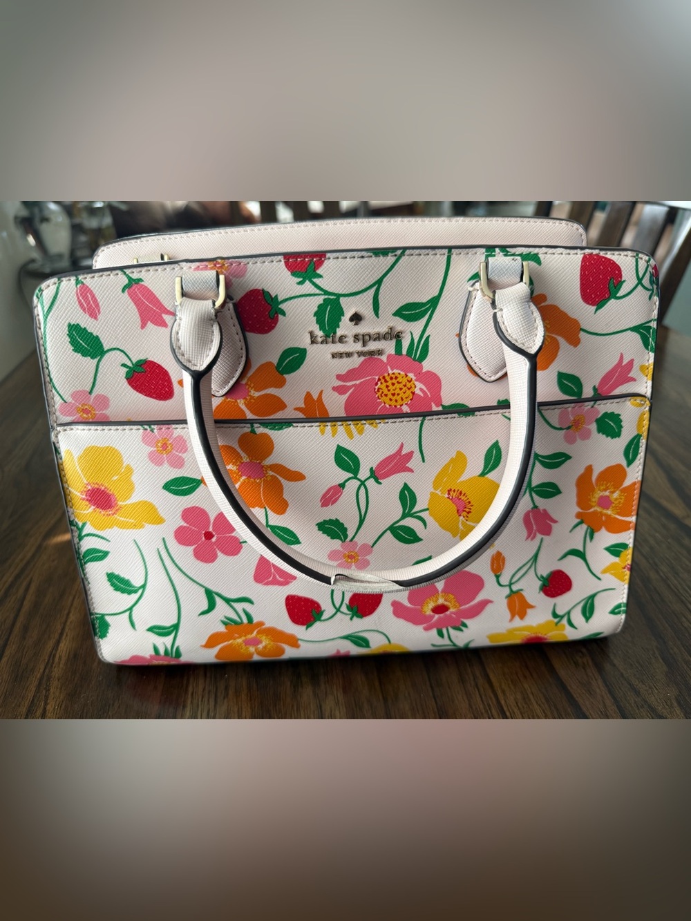 Kate Spade strawberry Floral Satchel - Pink, Yellow & Green Print